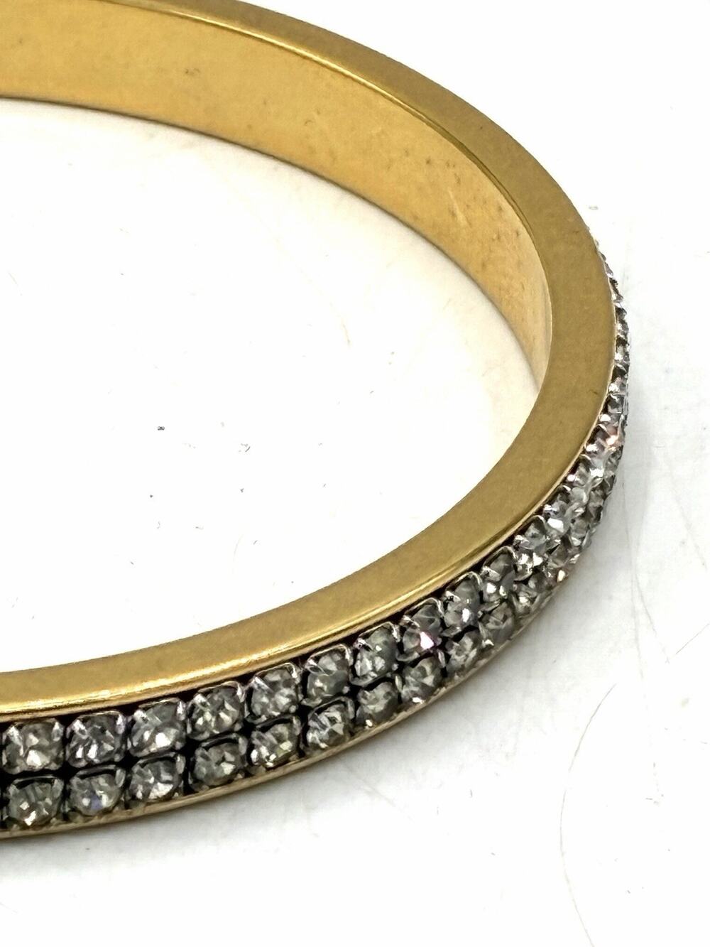Vintage Gold Tone Rhinestone Bangle Two Rows Clear Pave Bracelet Sparkly Slip‑On